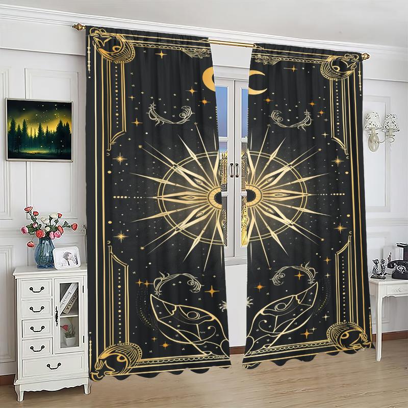 2Pcs- Tarot Card Decoration - Printed Curtain - Polyester Material - Suitable for Family Bedroom Curtain Living Room Decoration