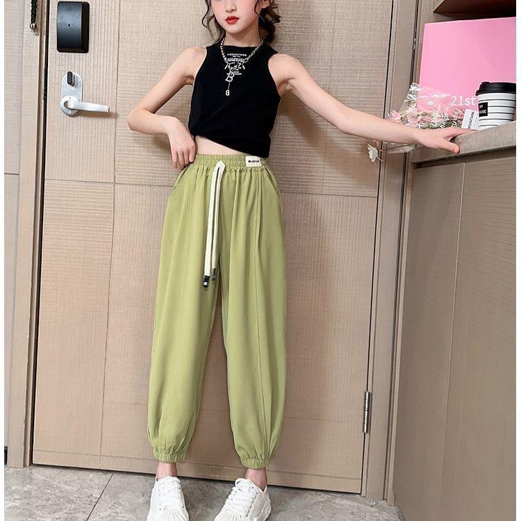 Girls' Pants Summer Children's Ice Silk Mosquito Proof Pants Summer Clothes Long Pants Sun Protection Thin Design Drawstring Cuffs