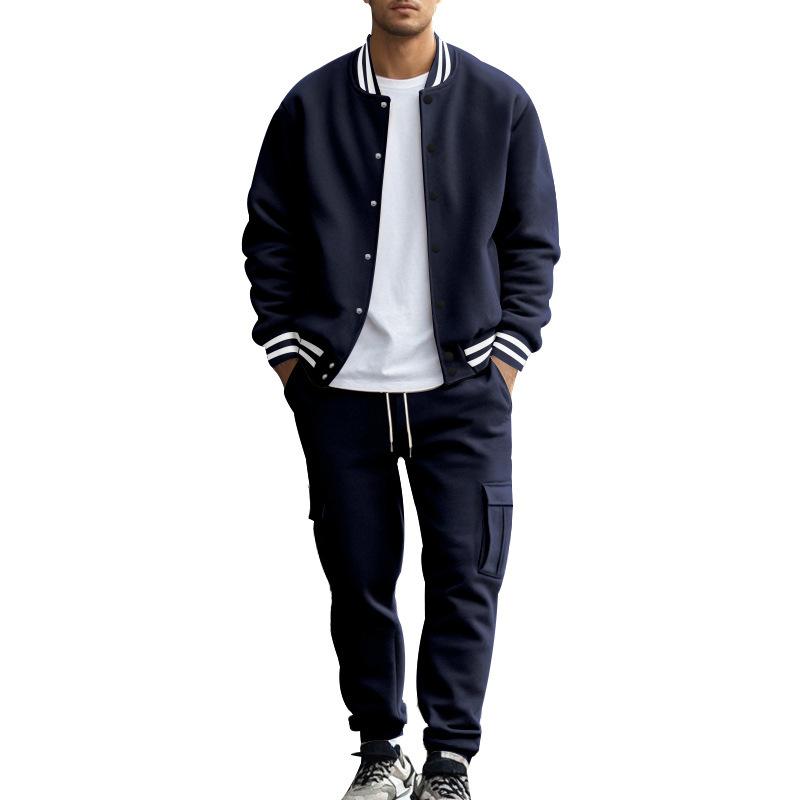 Zweiteiliger Herren-Trainingsanzug im europäischen und amerikanischen Stil für Frühling und Herbst, Baseballjacke mit Stehkragen und langen Hosen, lässige Oberbekleidung, lockerer Sport-Trainingsanzug