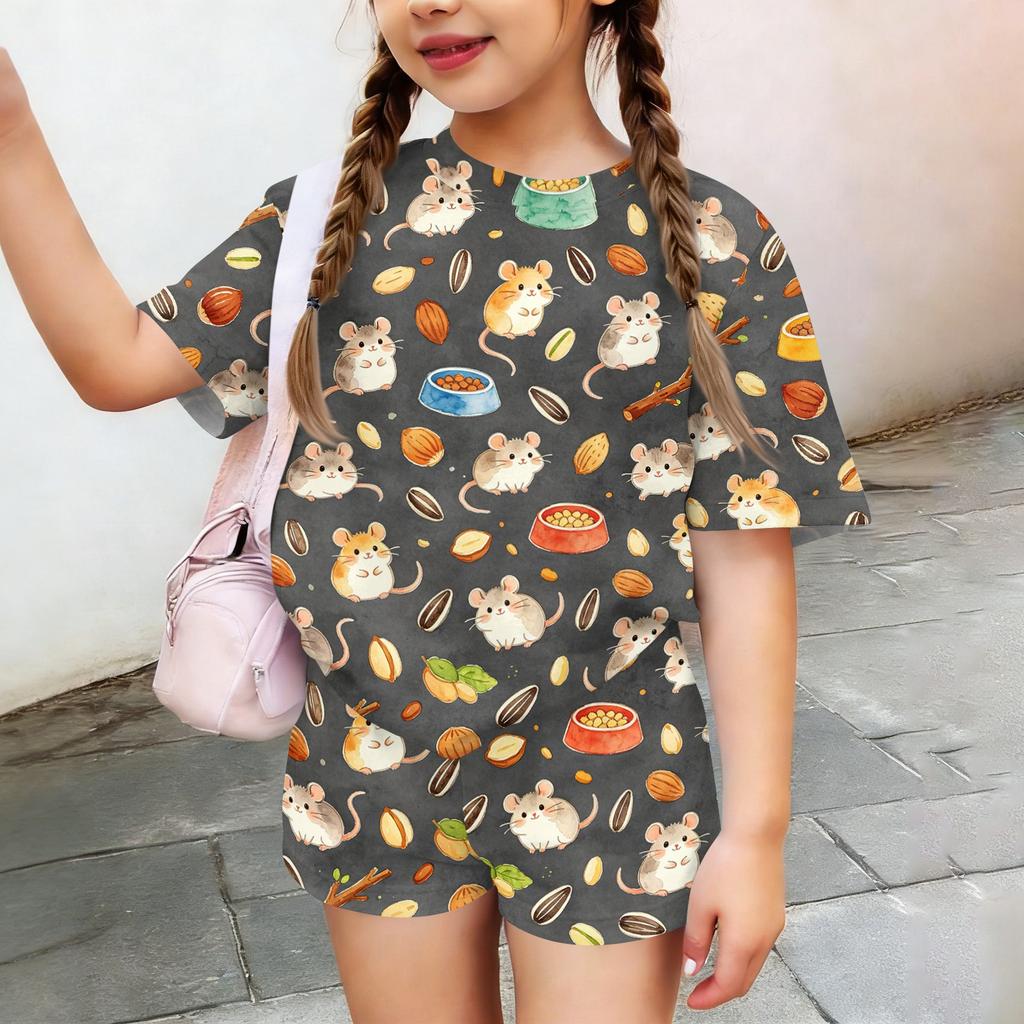 Kids Casual Short Sleeve Top and Shorts Set Animal Print Lightweight Comfortable Summer Outfit for Boys and Girls