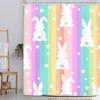 Happy Easter Bunny Shower Curtain Funny Rabbits Pink and Blue Eggs Bath Curtain Polyester Fabric Waterproof Bathroom Curtain Set