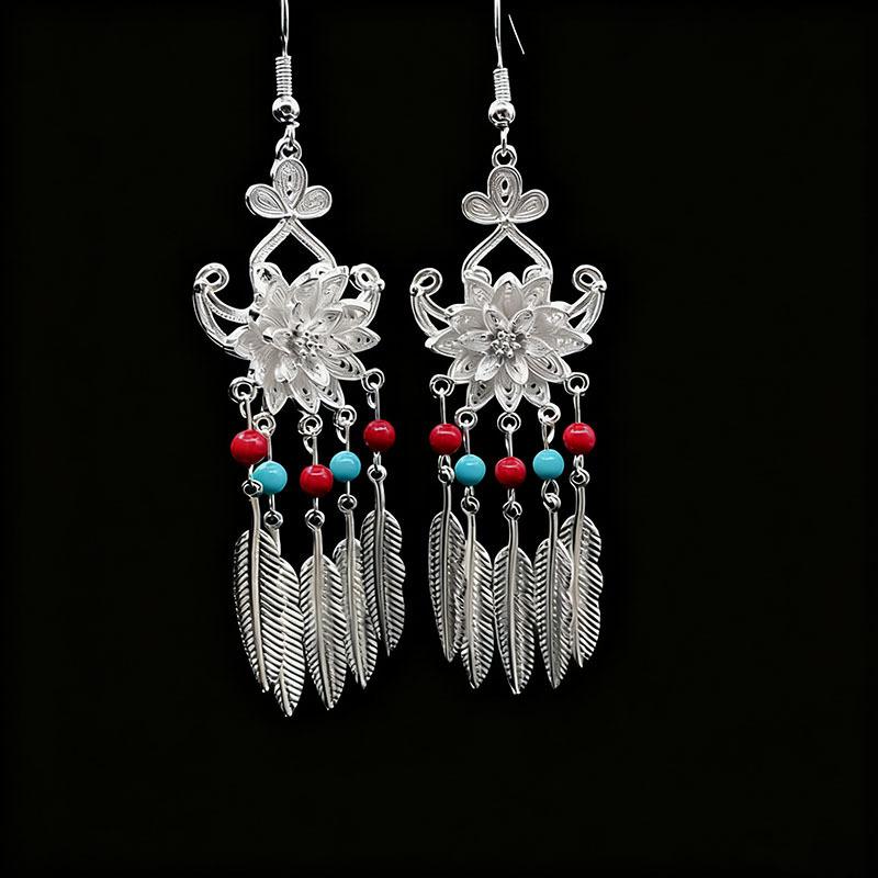 Ethnic style earrings Alloy silver-plated Miao ethnic minority Dong Yi earrings Earrings