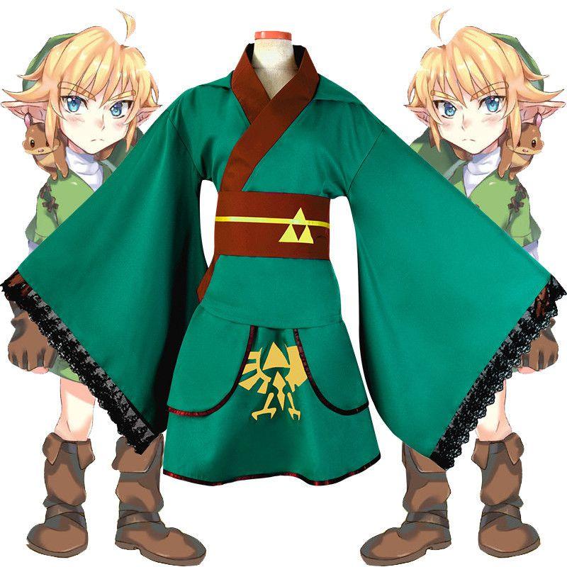 The Legend Anime Of Zelda Hero Link Cosplay Costume Suit Yukata Green Kimono