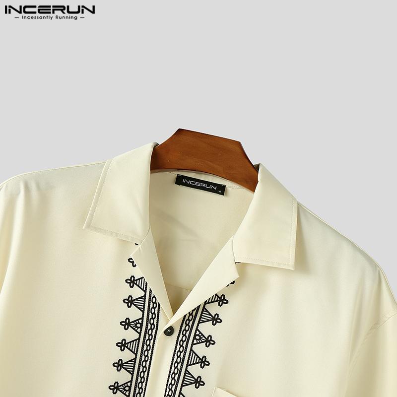 INCERUN Men Oversized Lapel Neck Half Sleeve Print Casual Loose Shirts Tops