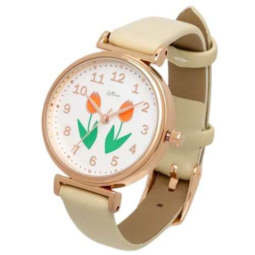 

Fieldwork Women s Analog Watch with Leather Strap and Epo Floral Pattern, Beige, Lale YM117-1