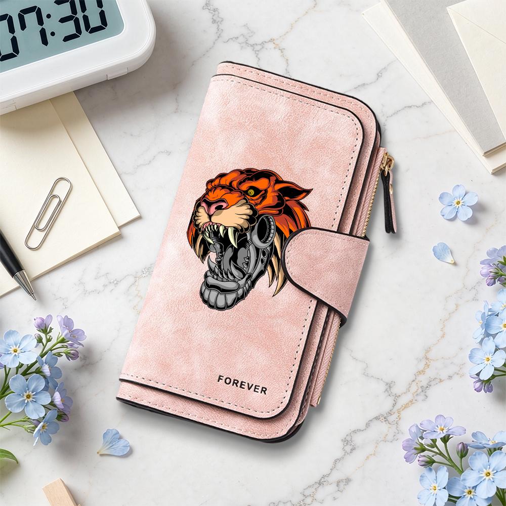 Stylish Tiger Pattern Long Wallet for Men Women Large Capacity Portable Durable Fashion Card Holder Purse