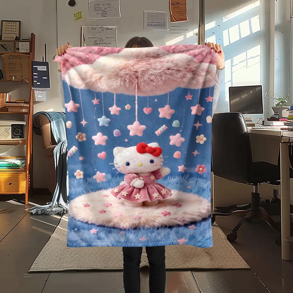 1PC Hello Kitty Pink Print Flannel Blanket, High Quality All Seasons, Home Decor, Warmth and Comfort, Perfect for Christmas Gifts