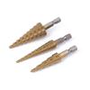 3Pcs Hss Titanium-Coated Spiral Groove Step Drill Bit 3-12 4-12 4-20 Power Tool Step Drill Bits Set Metal Multi-Hole Taper Drill