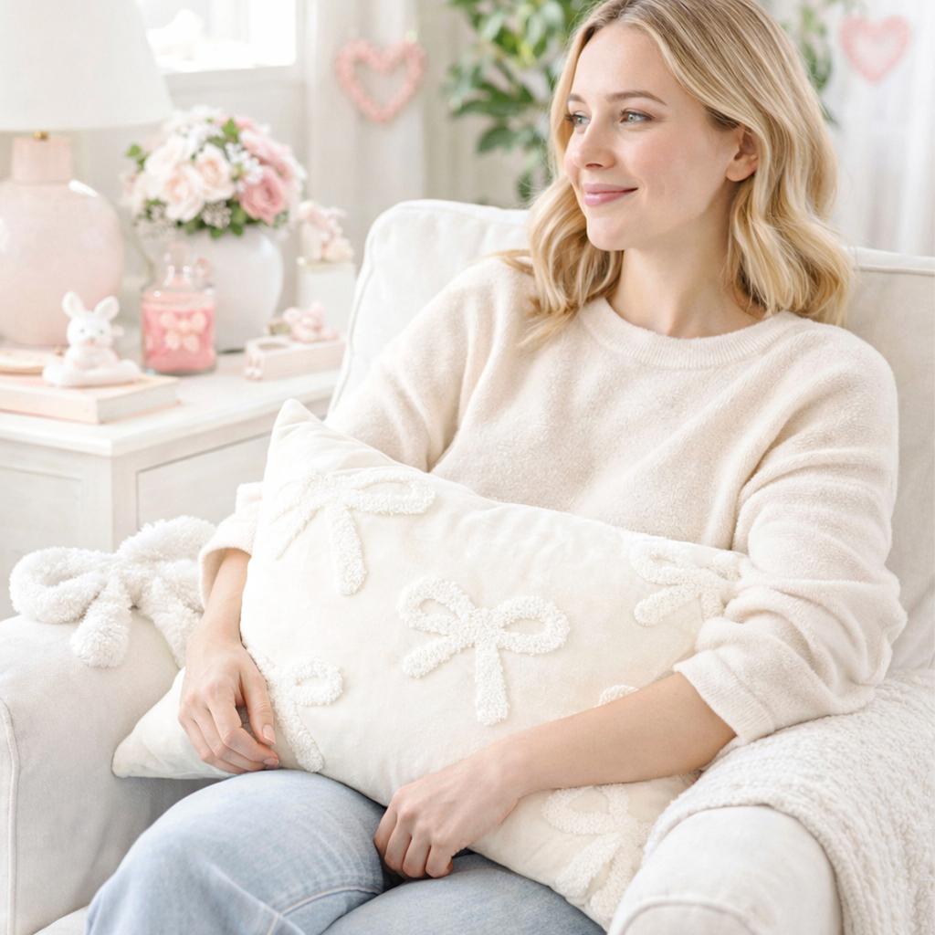 Cute Bow Pillowcase Birthday Party Decor Soft Pillow Cover for Home Girls Favors Cushion Cover Wedding Baby Shower Supplies