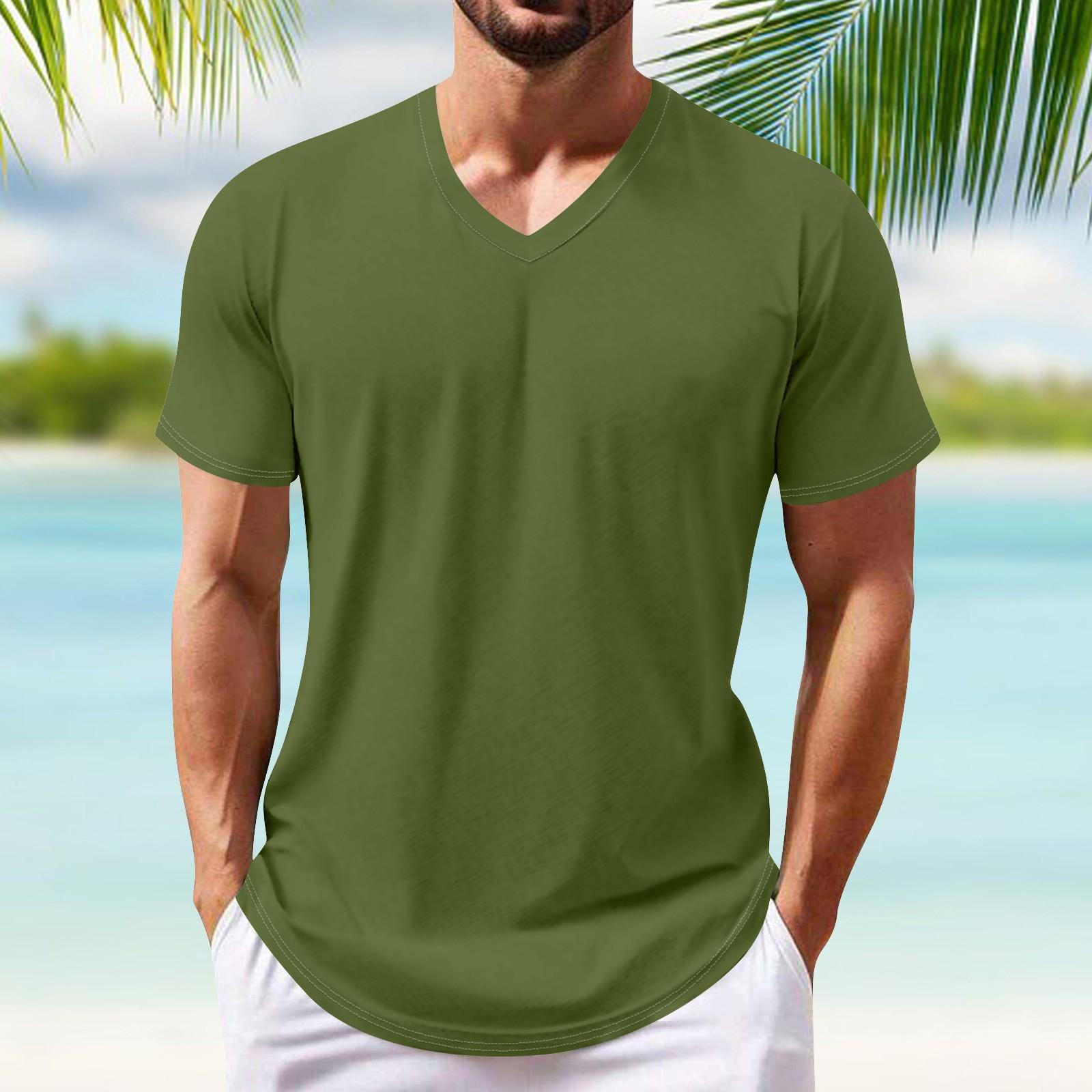 

Нова літня популярна чоловіча футболка Футболка з V-подібним вирізом і короткими рукавами L зелений