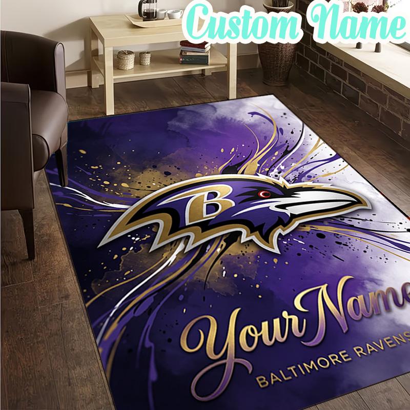 Custom Name football Ravens Logo  Rug, Office Rug, Chair Rug, Carpet for Living Rooms, Doormat Game Rug Home Decor Christmas Gifts