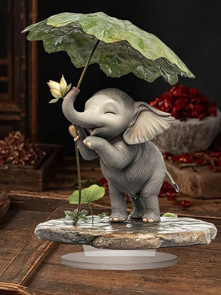 1ks Ozdoba slon v bohémském stylu, spárovaná se slunečníkem s lotosovými listy, roztomilá domácí dekorace, dekorace do ložnice,