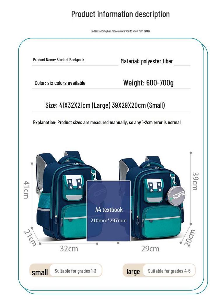 Anti-Fall Lightweight Backpack for Kids - Large Capacity, Grade 1-6