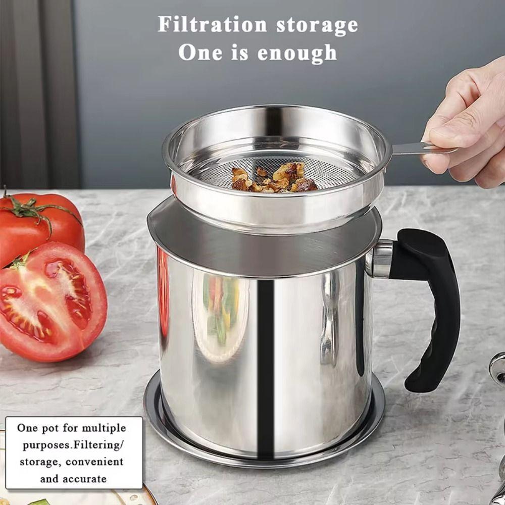 Large Capacity Oil Filtering Pot BPA-Free Stainless Steel Strainer  Household
