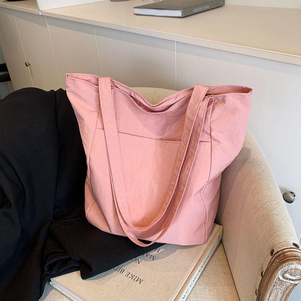 Solid Color Large Capacity Tote Bag Lightweight Zipper Commute Bag Single Shoulder Bag  Outdoor