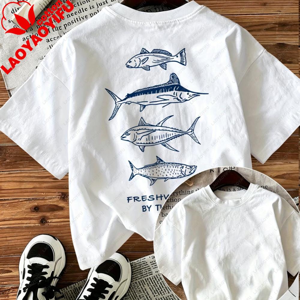 Fresh Catch Sea Fish Graphic TShirt Unisex Casual Cotton Short Sleeve Ocean Fishing Lover Tee Funny Outdoors High Quality Cotton