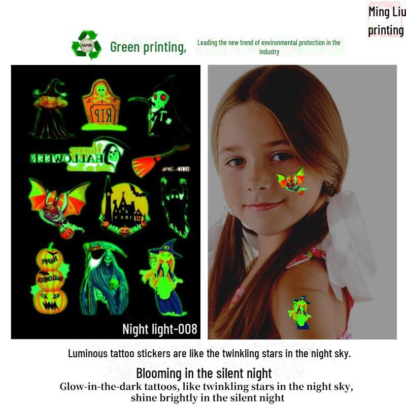 Children's Halloween Pumpkin Glow-in-the-Dark Cartoon Temporary Tattoo Stickers