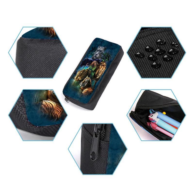 Tierwelt Biest Dreiteiliges Set Rucksäcke für Jungen und Mädchen Beste Geschenke 2D Flacher Cartoon Schulrucksack für Kinder