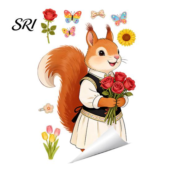 Renters Window Sticker Spring Fox Clings Cartoon Flowers Butterflies Glass Non-glue Decoration Removable Cute Animal Decals for Home Office Shop Decor