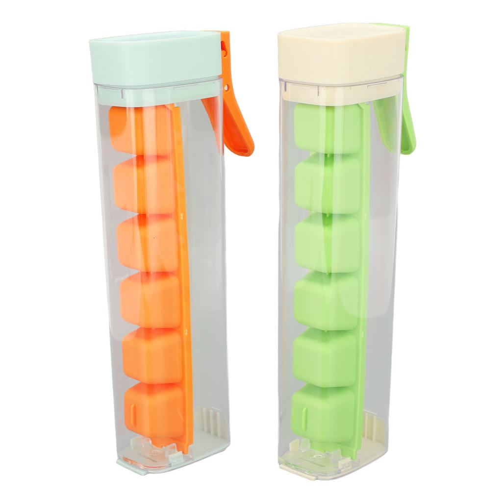2PCS Ice Cube Trays 6 Grids Easy Release Reusable Ice Cube Molds with Lids and Bins for Cocktail Fruit Drinking