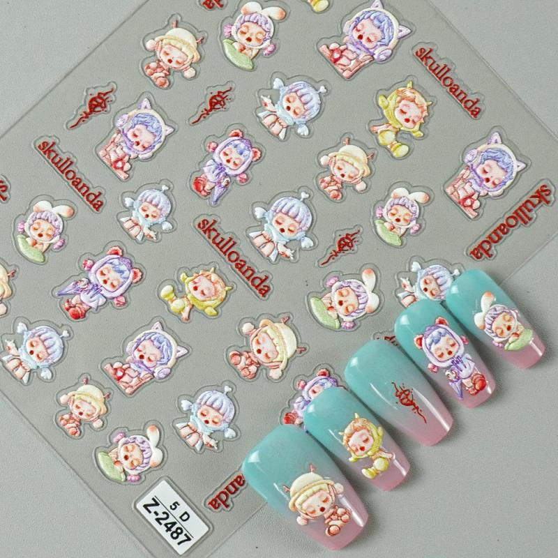 Søte Tegneserie 5D Labubu Negleklistremerker Kunstdekorasjon Kawaii Selvklebende Negledekor Dekaler Kunstklistremerker Neglemanikyr Tilbehør