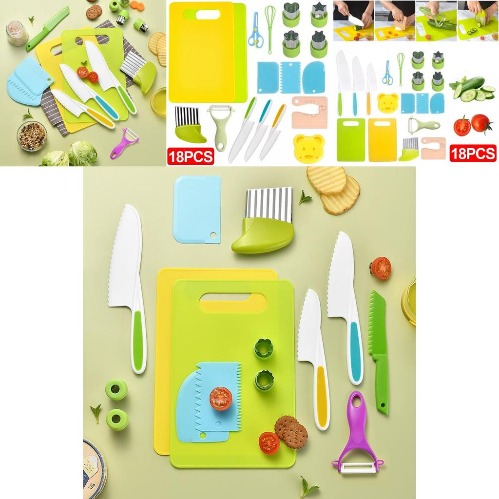 Sicheres und langlebiges Kunststoff-Kindermesserset zum Schneiden von Obst und Gemüse, 13-teiliges Set