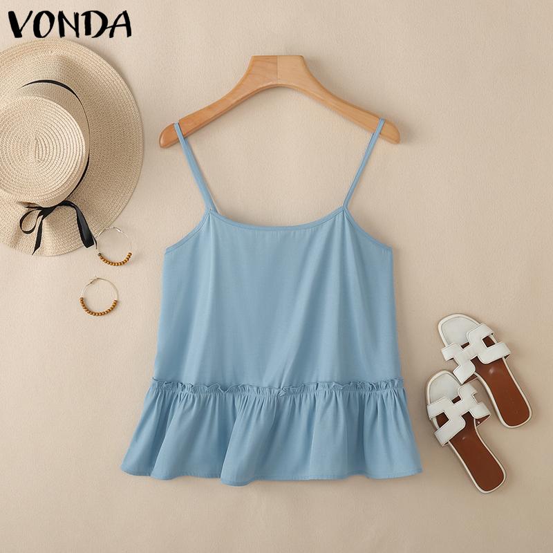 

VONDA Women Strap Sleeveless Ruffled Patchwork Casual Tank Tops Camisole M чорний