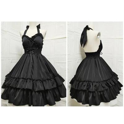 Ladies Elegant Lolita Dress Solid Color Beautiful Vintage Halter Dresses