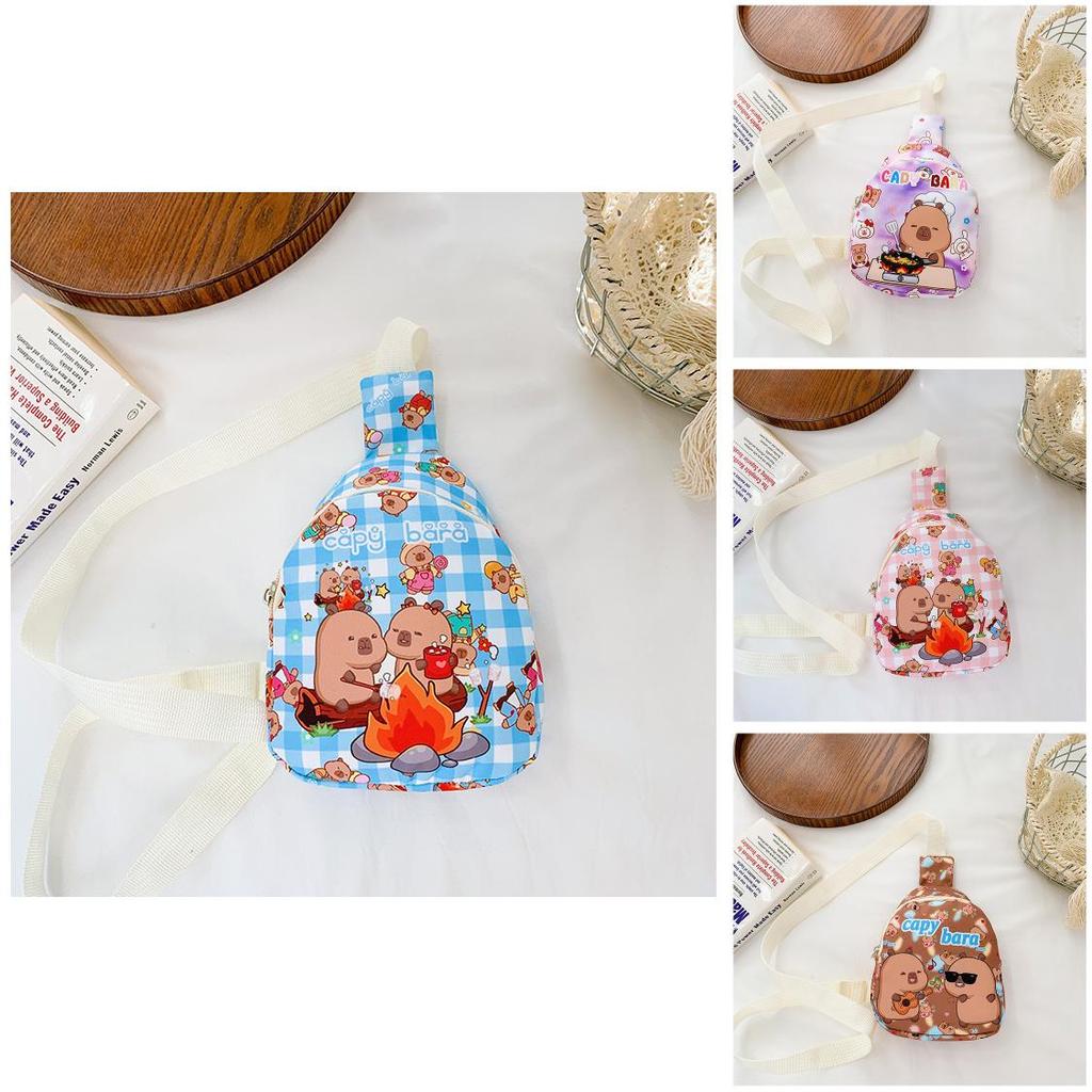 Cartoon Capybara Kids Chest Bag With Polyester Inner Lining For Daily Use