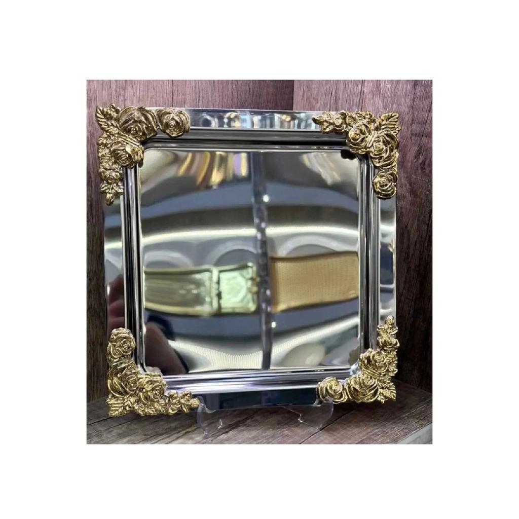 Silver Gold Detailed 18/10 Steel Coffee Presentation Tray 1 Piece