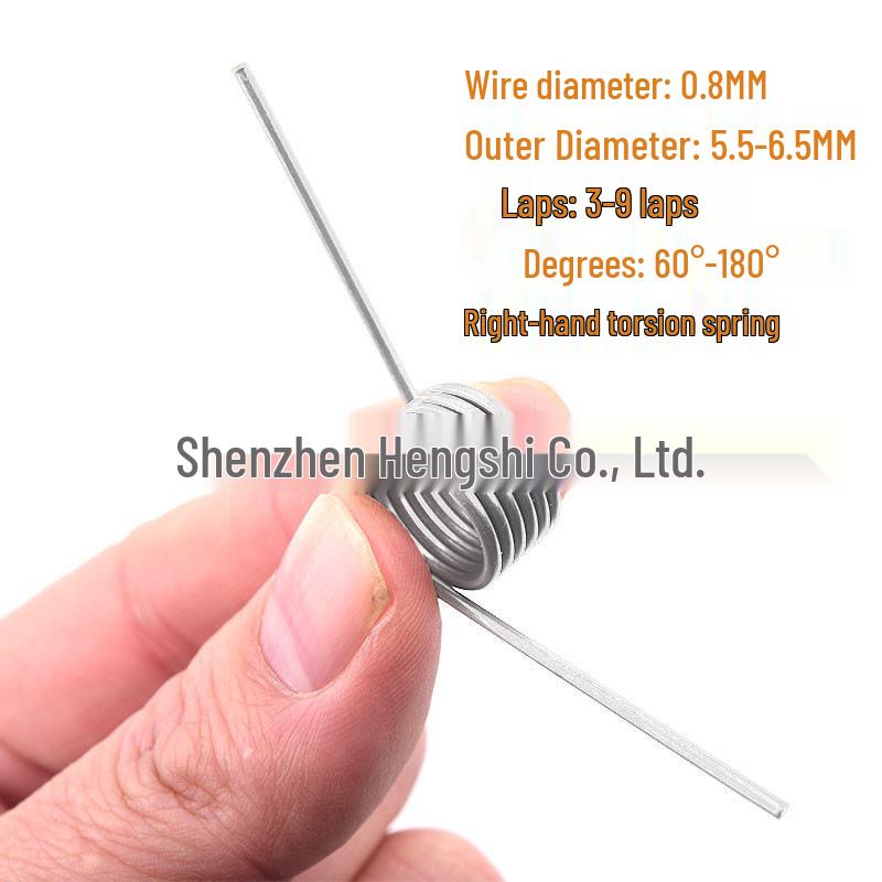 304 Stainless Steel Right-Hand Torsion Spring, 0.8mm Wire, 5.5-6.5mm Outer Diameter, 60°-180° Torque.