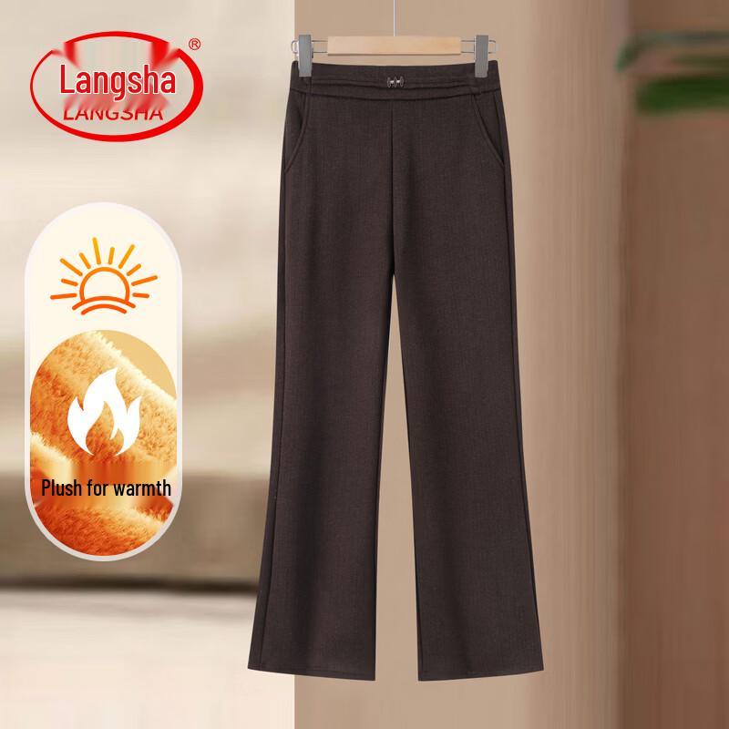 LangSha Women s Warm Plush Lined Wide Leg Pants XL
