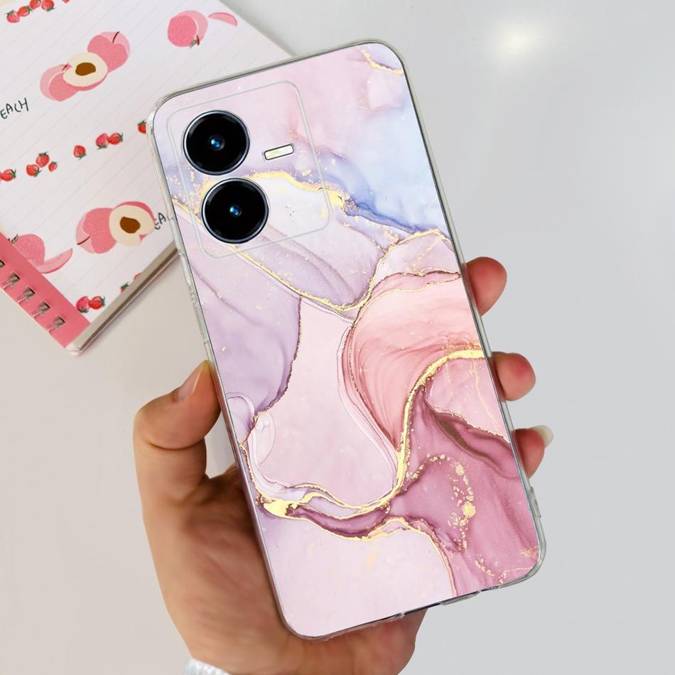 For Vivo Y22s Y22 Case VivoY22 Y 22 22S 4G 2022 V2206 V2207 Elegant Printing Soft Silicone Clear TPU Slim Phone Back Cover