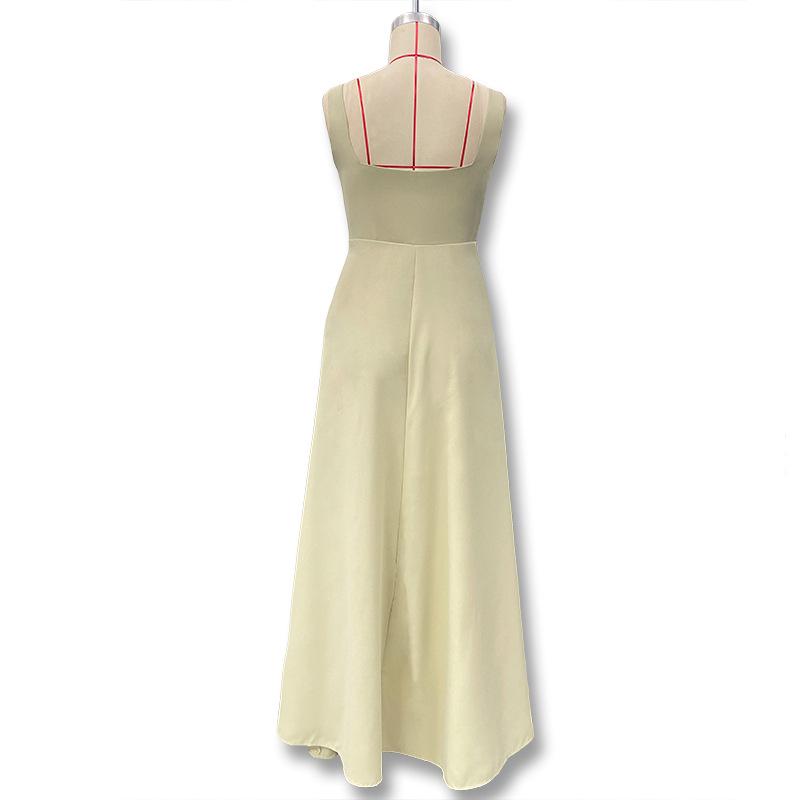 2025 Summer European & American Women's Square Neck Sleeveless Waist-Hugging Dress