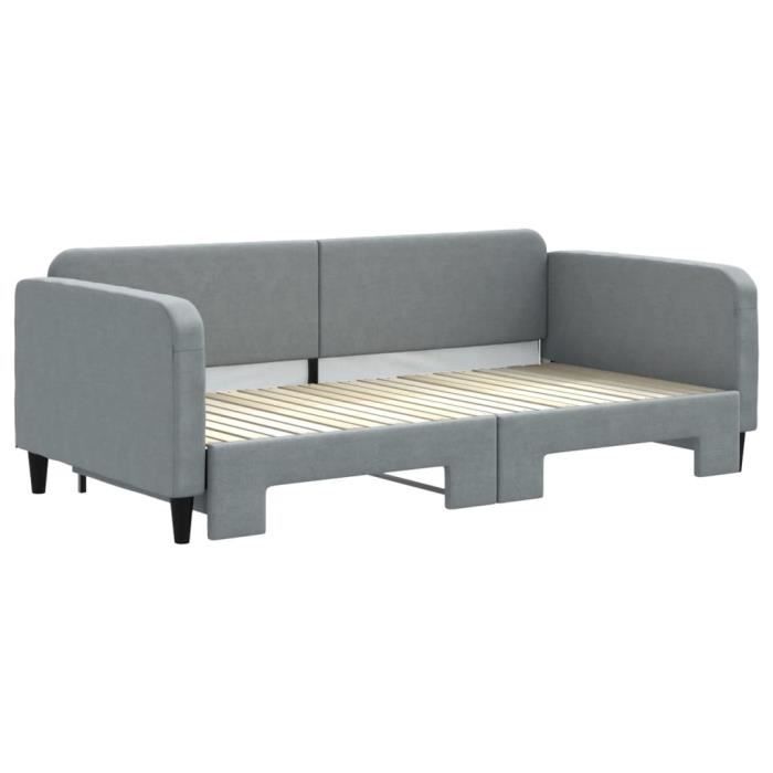 VidaXL Lit de jour avec lit gigogne gris clair 100x200 cm tissu 3196821