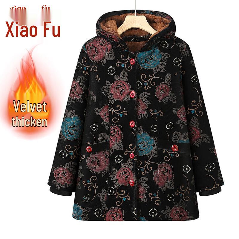 

Elderly Women s Thickened Fleece-Lined Hooded Winter Coat XL