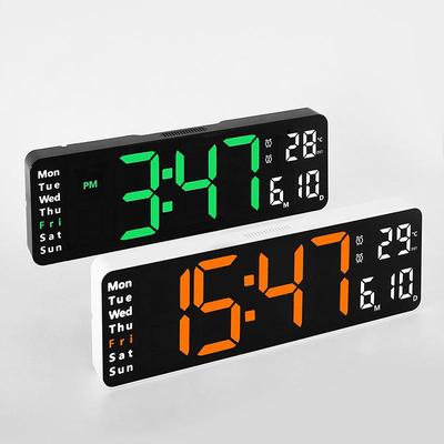 13-Inch Minimalist Living Room Clock with Large Font, Multiple Alarms, Temperature Display, and Weekday Screen - Model 6629