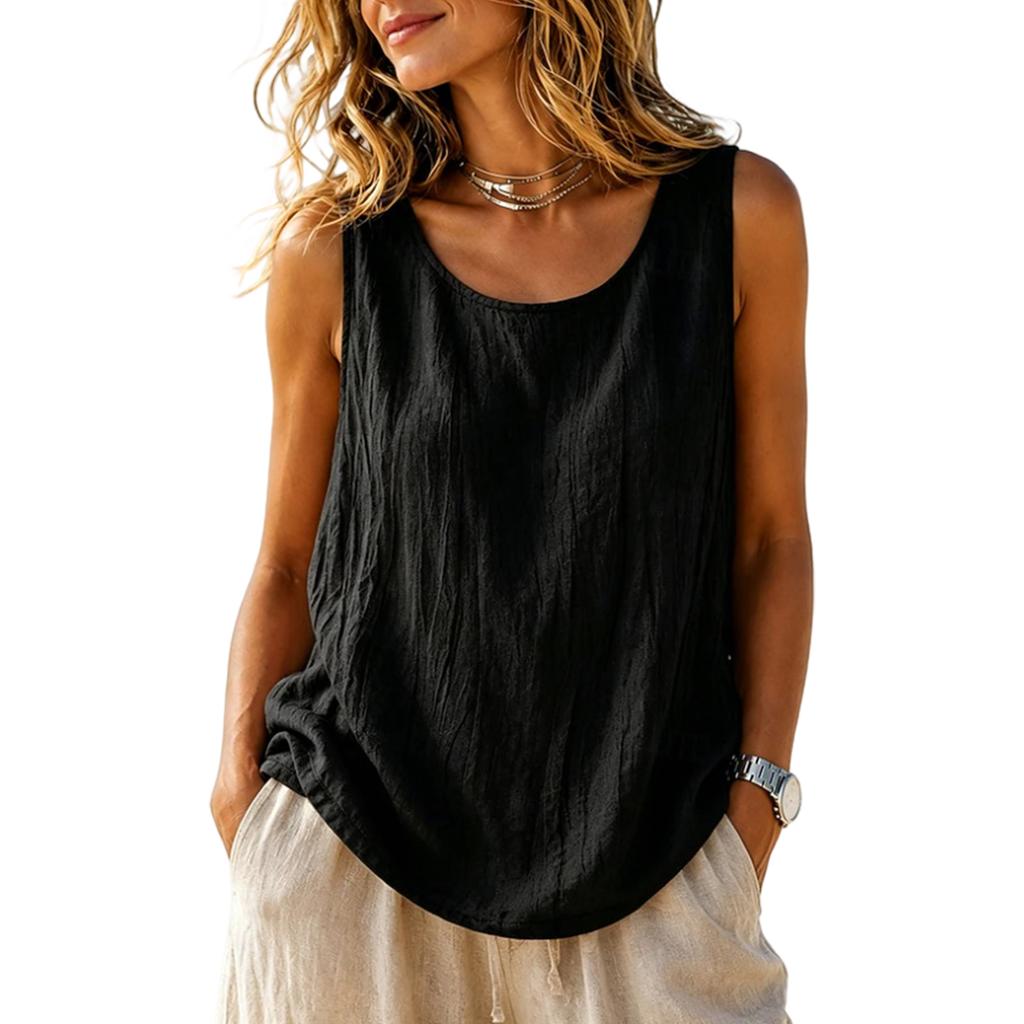 Summer Women Sleeveless Tank Top Casual Solid Color Vintage Linen Cotton Loose Fit Simple Commuting Vest