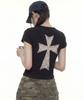 GRAVER [Woman] Lace Back Cross Short Sleeve T-Shirt_Black
