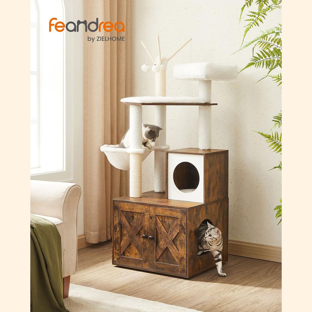 FEANDREA PCT113X01 Cat Scratching Post with Litter Tray Vintage Brown