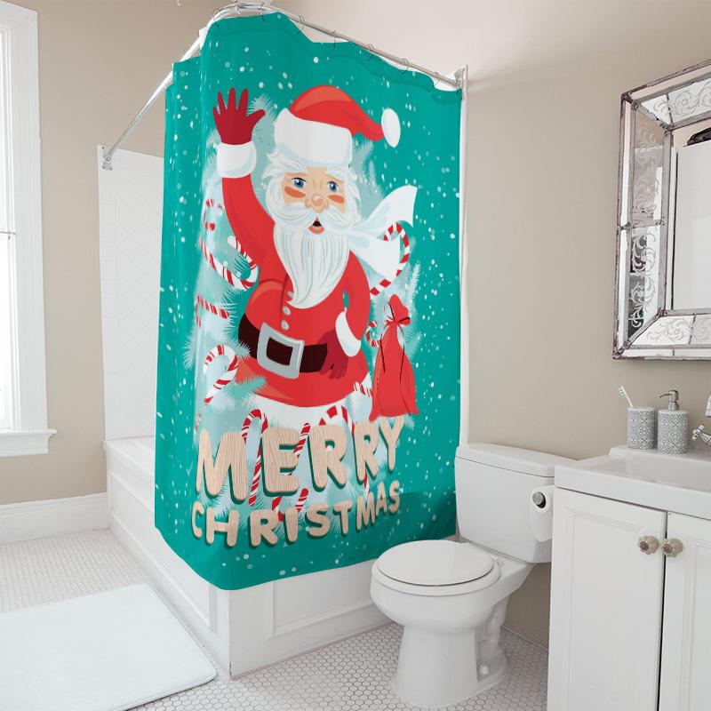 Tu Christmas Shower Curtain Merry Christmas Holiday Decor Festive Xmas Bathroom Fabric Backdrop Waterproof Holiday Decor
