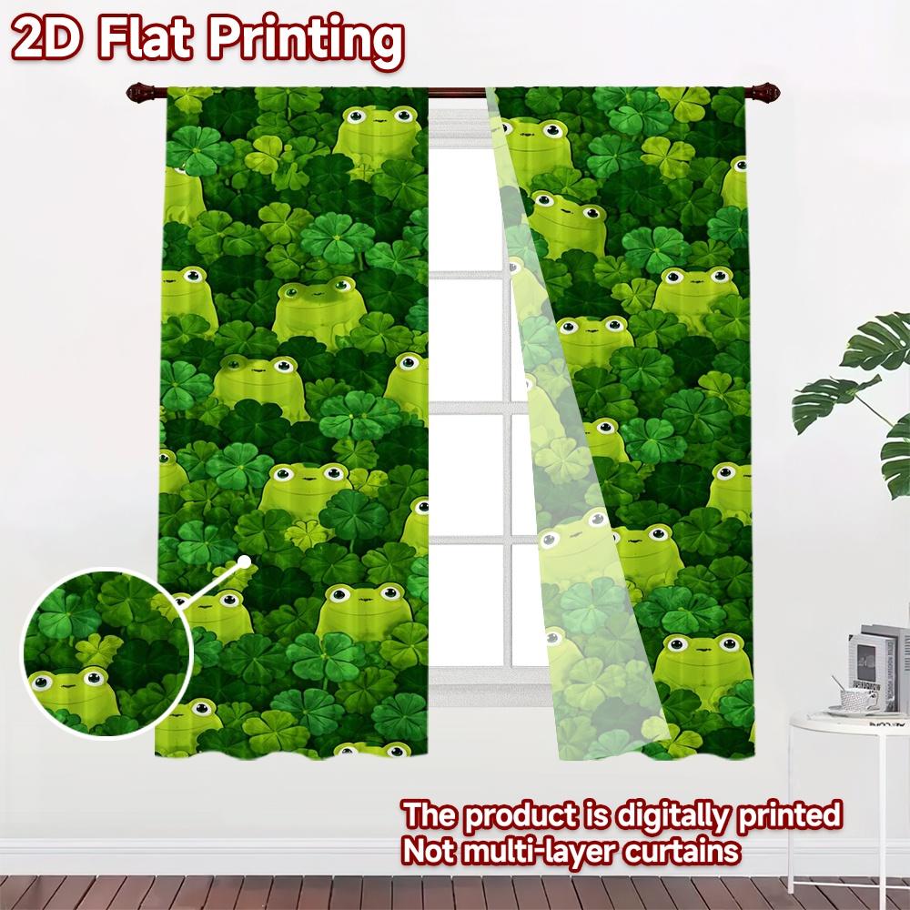 2D FLAT PRINTING 2pcs Curtains (Without Rod) St. Patrick's Frogs Chic Curtain Fabric Prints Light Filtering Curtains Crescent