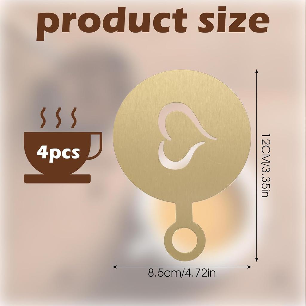 4 Pcs Stainless Coffee Stencils Latte Art,Latte Art Stencils,Lattes Stencilss with Various Patterns for Cappuccino Chocolate Lattes Cake Decorating