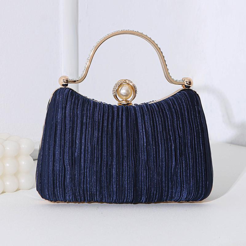 

Luxurious Satin Style Small Party Bag With Rhinestone Accents For Women темно-синього кольору