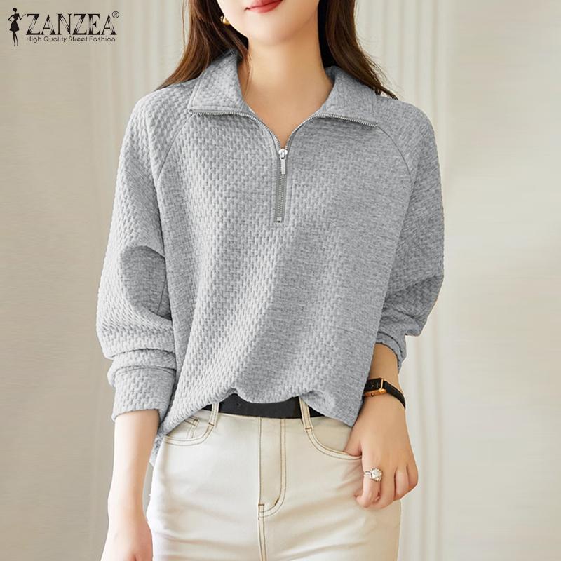 

ZANZEA Женский осенний пуловер на молнии с длинными рукавами