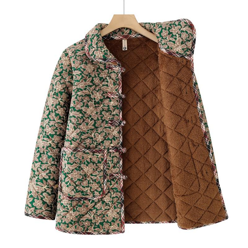 2025 Autumn/Winter Floral Cotton Jacket for Middle-aged & Elderly Mothers – Warm Loose Chinese Style Outerwear