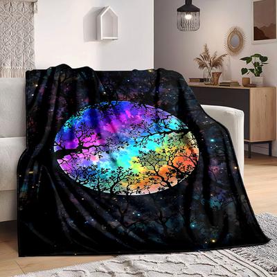 1pc Galaxy Trees Blanket, Lightweight Flannel Throw Blanket for Sofa, Bed, Travel, Camping, Living Room, Office, Couch039