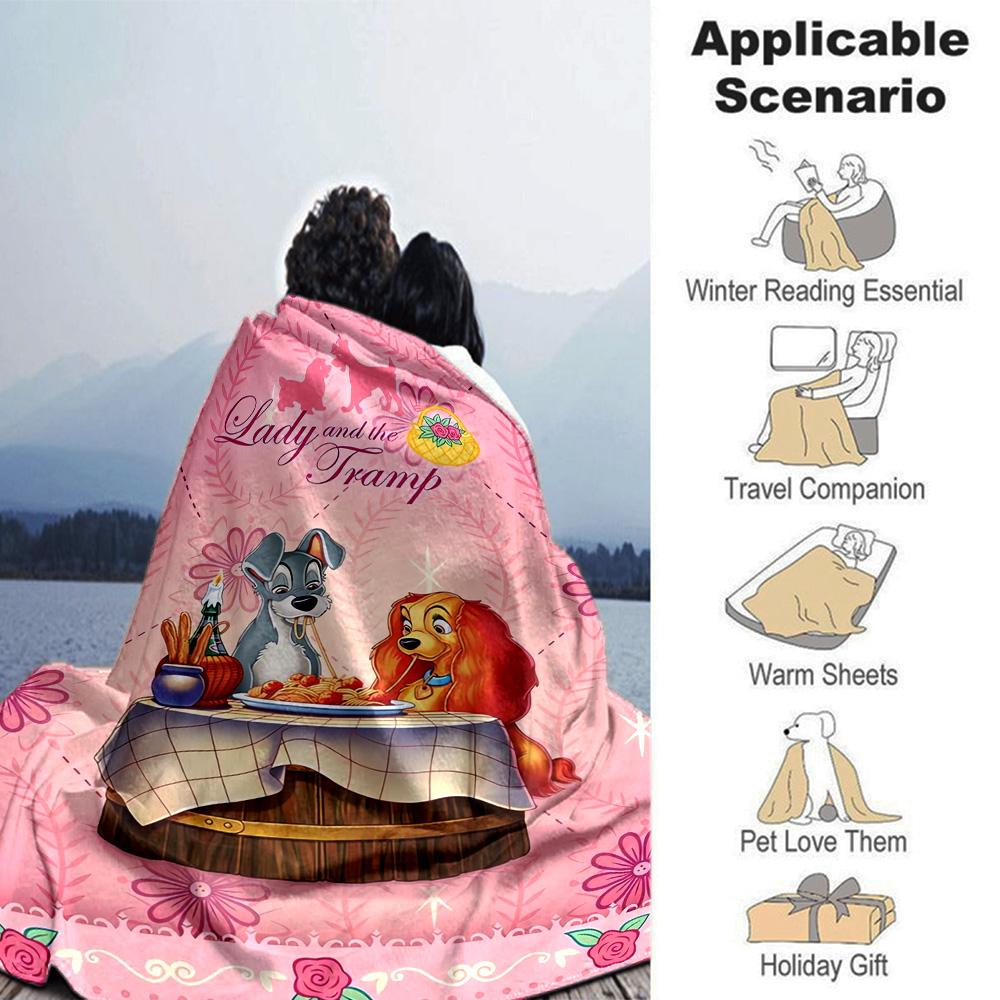 Lady Tramp Romance Flannel Blanket Super Soft Warm Cozy Blanket For Sofa Bed Office Travel Allseason Home Decor Gift