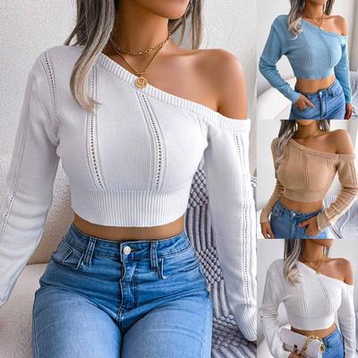 Women's Fashion Casual Open-shoulder Long Sleeve Midriff Sweater