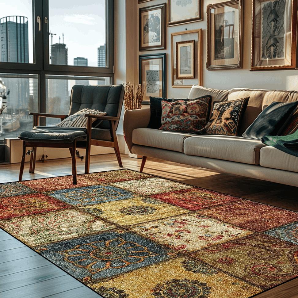 

Persian Retro Carpets Bohemian Living Room Rug Non-slip Soft Comfortable Bedroom Lounge Carpet Coffee Table Mat 60x90cm door mat